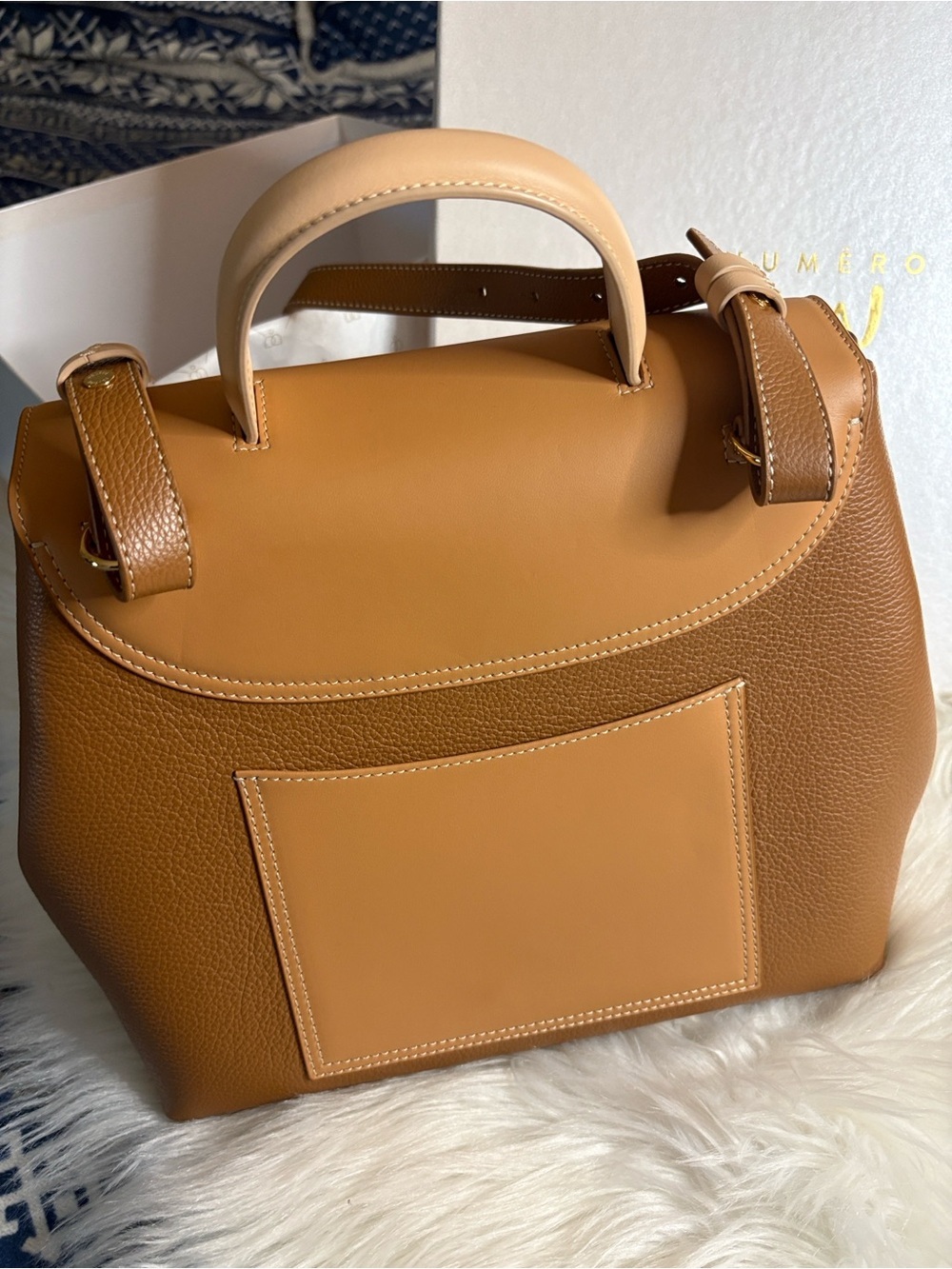 Polene  Numero Un Edition Trio Camel Tan & Cream Leather Crossbody Women's Bag - Picture 10 of 17